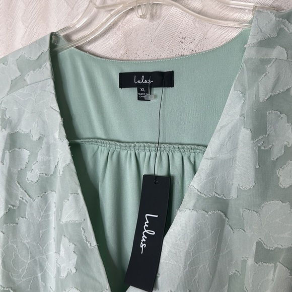 🆕 LULU’S Blissfully Sage Green Jacquard Short Sleeve Wrap Midi Dress SIZE XL - Picture 8 of 9